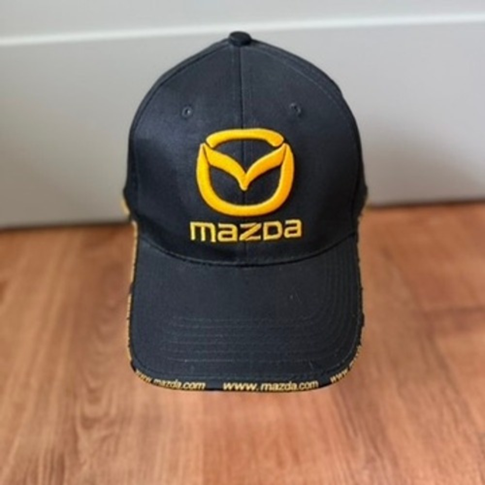New Mazda Logo Hat Black Yellow Embroidered Adjustable Strapback Cotton OSFA